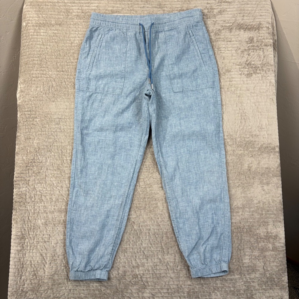 Athleta Retreat Linen Jogger Pants Light Blue‎ Chambray 531704 Size 12